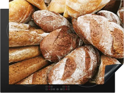 Produktbild von KitchenYeah© Herdabdeckplatte Frisch gebackene Brote , 71x52cm, Küche Deko, Glaskeramikkochfeld Herdabdeckung, Abdeckplatte fùr Kochfeld