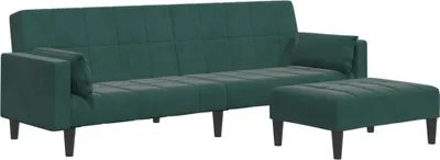 Zdjęcie produktu dla Sofa 2-osobowa z podnóżkiem ciemnozielony aksamit