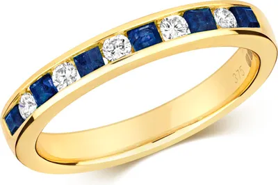 Produktbild von Atemberaubender 9 Karat (375) Gold Halb Eternity Diamant Damenring Brillant-Schliff 0.16 Karat HI - I1 mit Saphir, 50 (15.9); TRS291939KYRSK