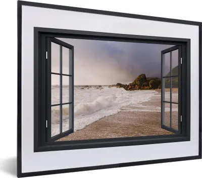 Produktbild von MuchoWow® MuchoWow® Gerahmtes Poster Aussicht - Meer - Strand 40x30 cm - Poster mit zchwarzem Bilderrahmen - Bilderrahmen - Poster im Rahmen