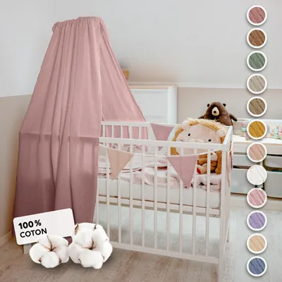 Image de Ciel de lit bébé Rose poudré, avec flèche de lit - Ciel de lit en mousseline
