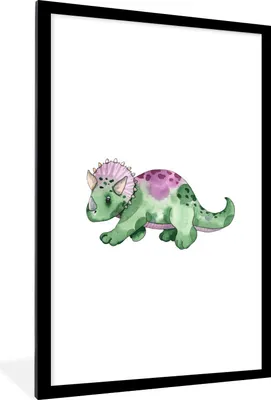 Produktbild von MuchoWow® Gerahmtes Poster Dinosaurier - Grün - Kinderzimmer - Jungen - Mädchen - Kinder 60x90 cm - Poster mit Schwarzem Bilderrahmen Wandposter Rahmen Foto Bilder - Dekoration - Wandposter Wohnzimmer - Hochwertig