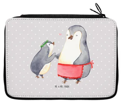 Produktbild von Mr. & Mrs. Panda Etui Pinguin mit Kind - Grau Pastell - Geschenk, für Stifte, Muttertag, Mäppchen, Mutter, Federmappe, Bleistiftetui, Pinguine, Vorbild Mama
