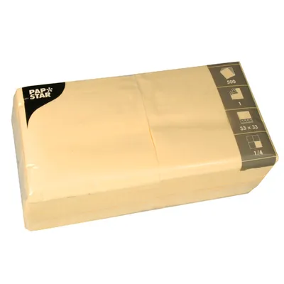 Produktbild von Papstar Servietten, 1-lagig "Economy" 1/4-Falz 33 cm x 33 cm creme, 10 x 500 Stück
