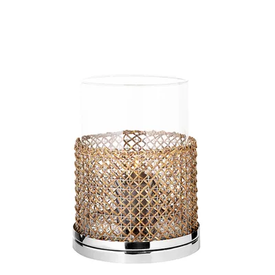 Produktbild von Fink ADRIA, Windlicht mit Glas, Edelstahl , Glas, Schilfrohr, silberfarben, natur, L. 23 cm, B. 23 cm, H. 28 cm, D. 23 cm 146251