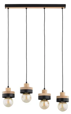 Zdjęcie produktu dla Lampa wisząca drewniane elementy LARSO czarna 4xE27x15W drewno wym:90x62x13cm IP20 Alfa