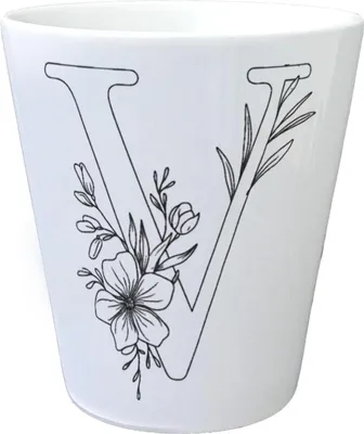 Produktbild von Floral Buchstabe V Blumentopf zum Ausmalen für Kunstliebhaber