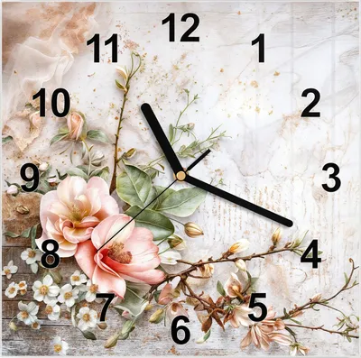 Produktbild von Wanduhr aus Glas mit Motiv Blumenarrangement- 30 x 30 cm - inkl. Aufhängesystem