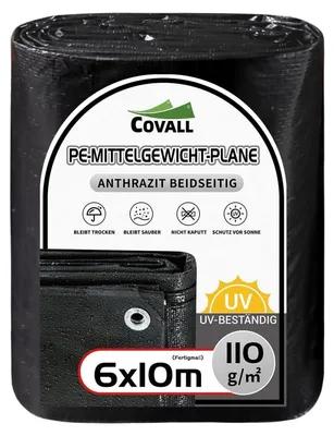 Image de Bâche de protection 6x10 mètres, résistance moyenne, 110 g/m², imperméable, résistante aux UV, couleur noire