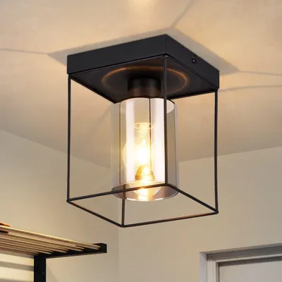 Image de ZMH plafonnier couloir plafonnier verre - 1 flamme E27 Vintage lampe de couloir avec plafond noir métal style industriel rétro lampe de chambre pour cuisine chambre bureau (sans ampoules)