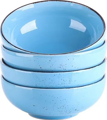Obrázek produktu pro vancasso Navia Oceano, kameninové misky na cereálie, sada 4 ks 800 ml misek na salát, dezert, zmrzlinu, vintage vzhled, vodově modrá barva