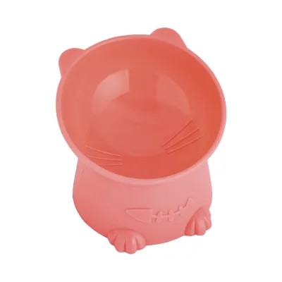 Produktbild von Futternapf für Haustiere, Cartoon-Katzenform, geneigt, mit erhöhtem Boden, schützt die Halswirbelsäule, für Katzen und Hunde, Wasser, Futter, Futternapf, Teller, Heimtierbedarf