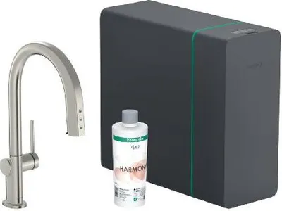 Obrázok produktu pre Hansgrohe Aqittura M91 - Drezová batéria s výsuvnou koncovkou, SodaSystem, sBox, vzhľad nerezová 76836800