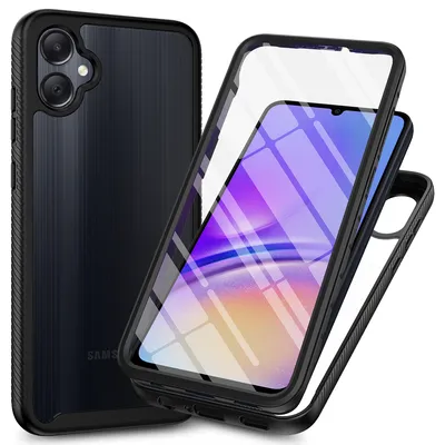 Image de Etui pour Samsung Galaxy A05, bumper avec protecteur d'écran intégré Etui de protection 360° pour le corps entier noir