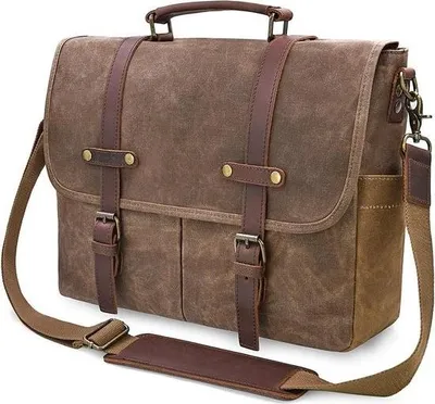 Immagine prodotto di Borse a tracolla da uomo Cartella Borsa per computer portatile Tela impermeabile Borsa da lavoro grande Borsa messenger da uomo Vintage 15,6 Marrone