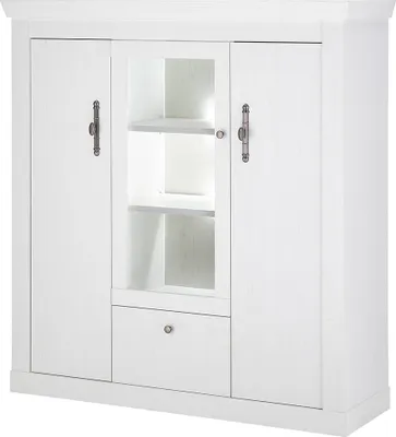 Produktbild von Wohnzimmer Highboard mit Beleuchtung 140 cm breit in Pinie weiß, Landhaus-Stil - RAPLA-61