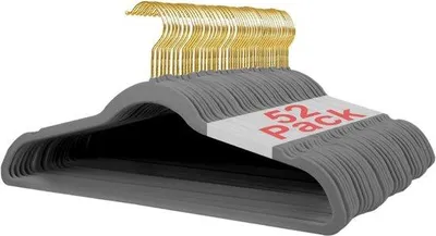 Produktbild von Famanu Kleiderbügel 45 cm - Antirutsch, platzsparend, mit Schulterkerben, grau, goldener Haken