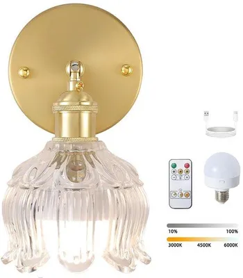 Produktbild von Dimmbare LED-Wandlampe mit Fernbedienung, drahtlose Nachttischlampe, 3 Farbtemperaturen 3000K-6000K
