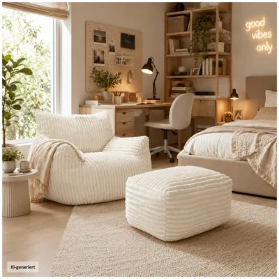 Produktbild von Softsessel Adina mit Hocker Weiß Sitzsack Bodensessel 103 x 70 x 90 cm