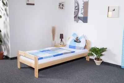 Produktbild von Bettrahmen für Kinder / Kinderbett 90 x 200 cm | Massivholz: Kiefer | Natur Lackiert | inkl. Rollrost