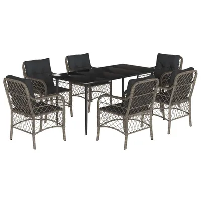 Produktbild von vidaXL 7-tlg. Garten-Essgruppe mit Kissen Grau Poly Rattan