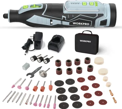 Produktbild von WORKPRO 12V Drehwerkzeug Set, Multifunktionswerkzeug mit 115 Zubehörteilen, mit 5 einstellbaren Geschwindigkeiten, Aufbewahrungstasche, ideal zum Schn
