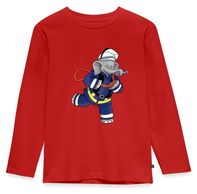 Produktbild von Spreadshirt Benjamin Blümchen Als Feuerwehrmann Kinder Premium Langarmshirt, 110/116 (4 Jahre), Rot