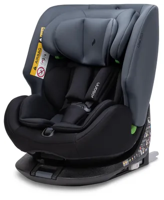 A studio shot of a car seat on a white background.