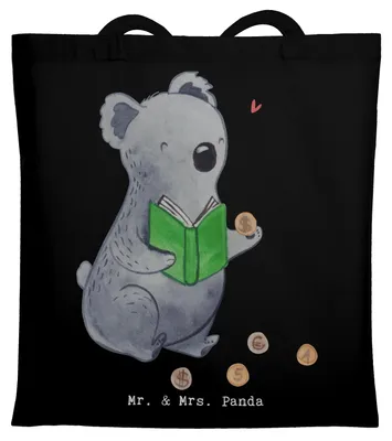 Produktbild von Mr. & Mrs. Panda Jutebeutel Koala Münzen sammeln - Schwarz - Geschenk, Stoffbeutel, Tasche, Numismatik, Tote Bag, Shopping, Schultasche, aus Aller Welt, Laptoptasche