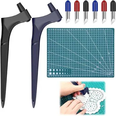 Image de Lot de 9 outils de découpe - Lames de découpe radiales à 360 degrés avec règle en acier pour les crayons artistiques de bricolage et les albums de scrapbooking