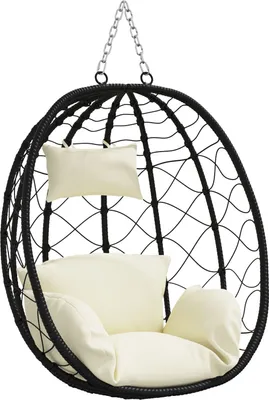 Image de Chaise suspendue Basket sans pied Crème-Blanc Poly rotin, Balançoires hollywoodiennes DesignMöbel Nouveau