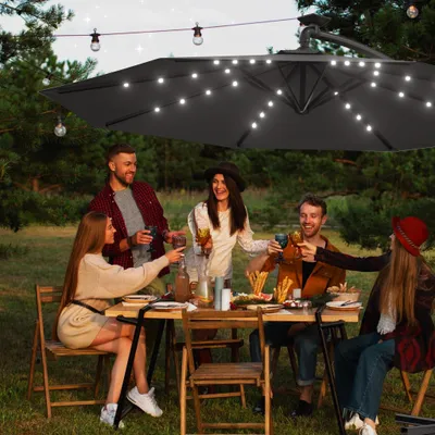 Produktbild von YZNAHRE Sonnenschirm Ø300 cm Balkonschirm Alu Gartenschirm UV-Schutz Balkon Schirm mit LED, Kurbel & Ständer Sonnenschutz Terrasse Strand Garten, Dunkelgrau