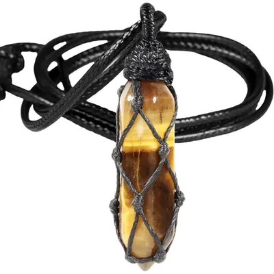Image de Collier avec pendentif en pierre de Heilstein, œil de tigre, cristal hexagonal, unie, ajustable