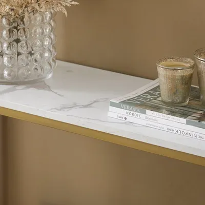 Produktbild von Konsole, 91 cm breit - Goldfarbener Metallrahmen - Schmaler Beistelltisch für Wohnzimmer und Flur
