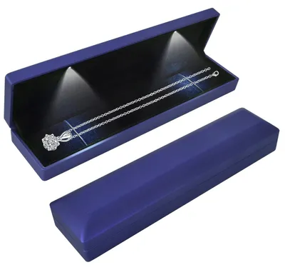 Produktbild von Halskette Box mit LED Licht, Anhänger Armband Kette Box, Lange Halskette Geschenkboxen, Samt Schmuck Geschenkbox mit LED-Innenbeleuchtung, für Verlobung Heiratsantrag Hochzeit, 23*5.5*3.5cm, Blau