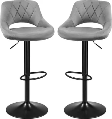 Produktbild von DazHom Barhocker 2er Set, Samt/Chrom, Hellgrau, 42x43x107cm, stufenlos höhenverstellbar, 360° drehbar, bis 120 kg