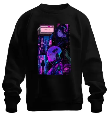 Immagine prodotto di Felpa con cappuccio, stile "Anime Girl Cyberpunk Japan Y2K Manga Otaku", colore nero, taglia M
