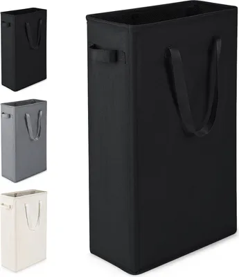 Produktbild von Slim Wäschekorb Faltbarer Wäschekorb mit Griffen für Waschküche, Schlafzimmer, Badezimmer, 41x22x65CM, 60L (Schwarz)