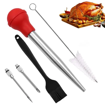Fleischspritze aus Edelstahl, Marinade, Grill, Truthahn, 27 cm