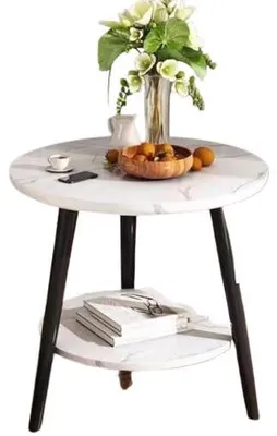 Zdjęcie produktu dla Stolik Kawowy Marmurkowy Dwupoziomowy 60X60X62Cm Biały Marmur