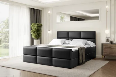 Produktbild von ALTDECOR Boxspringbett mit Fußteil, H3 Matratze und Topper - 180x200 cm - OHIO-Z - Schwarz Kunstleder - Polsterbett mit Bettkasten und Lattenrost, Bett mit Stauraum