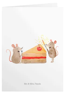 Produktbild von Mr. & Mrs. Panda Geburtstagskarte Mäuse Kuchen - Weiß - Geschenk, Einladungskarte, klappkarten, Hungrig, Geburtstag, einladungskarten, Kuchenliebe, Grußkarte, Maus, Glück