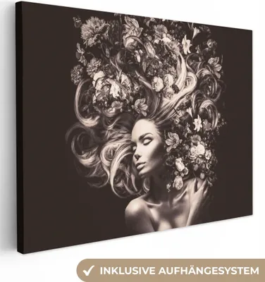 Produktbild von MuchoWow® - Leinwandbilder - Blumen - Frau - Natur, Wandbild, Wanddeko Bilder Wohnzimmer, 120x90 cm