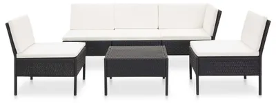 Produktbild von vidaXL 6-tlg. Garten-Lounge-Set mit Auflagen Poly Rattan Schwarz