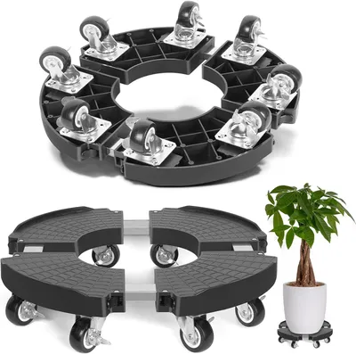 Productafbeelding van Plantenhouder met wieltjes, plantenstandaard met 8 wielen, verstelbare bloempothouders 38-58 cm, capaciteit 200 kg