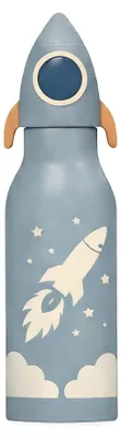 Produktbild von ZAZU Fun Kinder-Trinkflasche 400 ml aus Edelstahl – doppelwandig isoliert, BPA-frei und auslaufsicher, mit Tragelasche (Rakete)