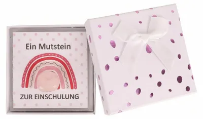 Mutstein zur Einschulung für Mädchen, Glücksbringer mit Karte und Box