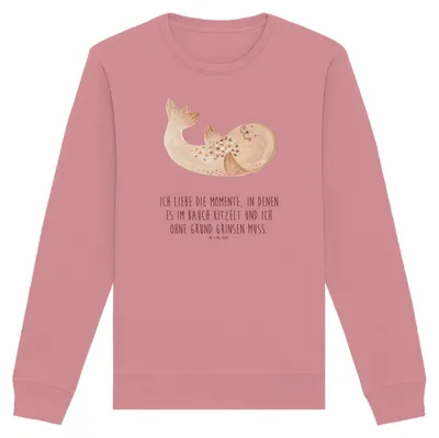 Produktbild von Mr. & Mrs. Panda Bio Baumwoll Pullover Robbe Liegen Größe XXL - Canyon Pink - Geschenk, Nordsee, Robben, Sweater, Ostsee, Lustige Sprüche, Pulli, Sweatshirt, Seehund