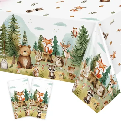 Produktbild von Tischdecke Kindergeburtstag Waldtiere 2 Stück 137 x 274 cm PEVA