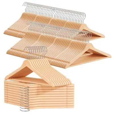 Produktbild von OGIVO Kleiderbügel Holz, 100 stück Holzbügel Garderobenbügel Natur - 100 / Natur